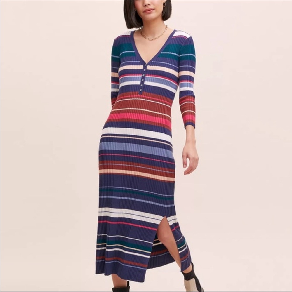 Anthropologie Blue and Purple Sheath Dress with V-Neck and Ribbed Texture